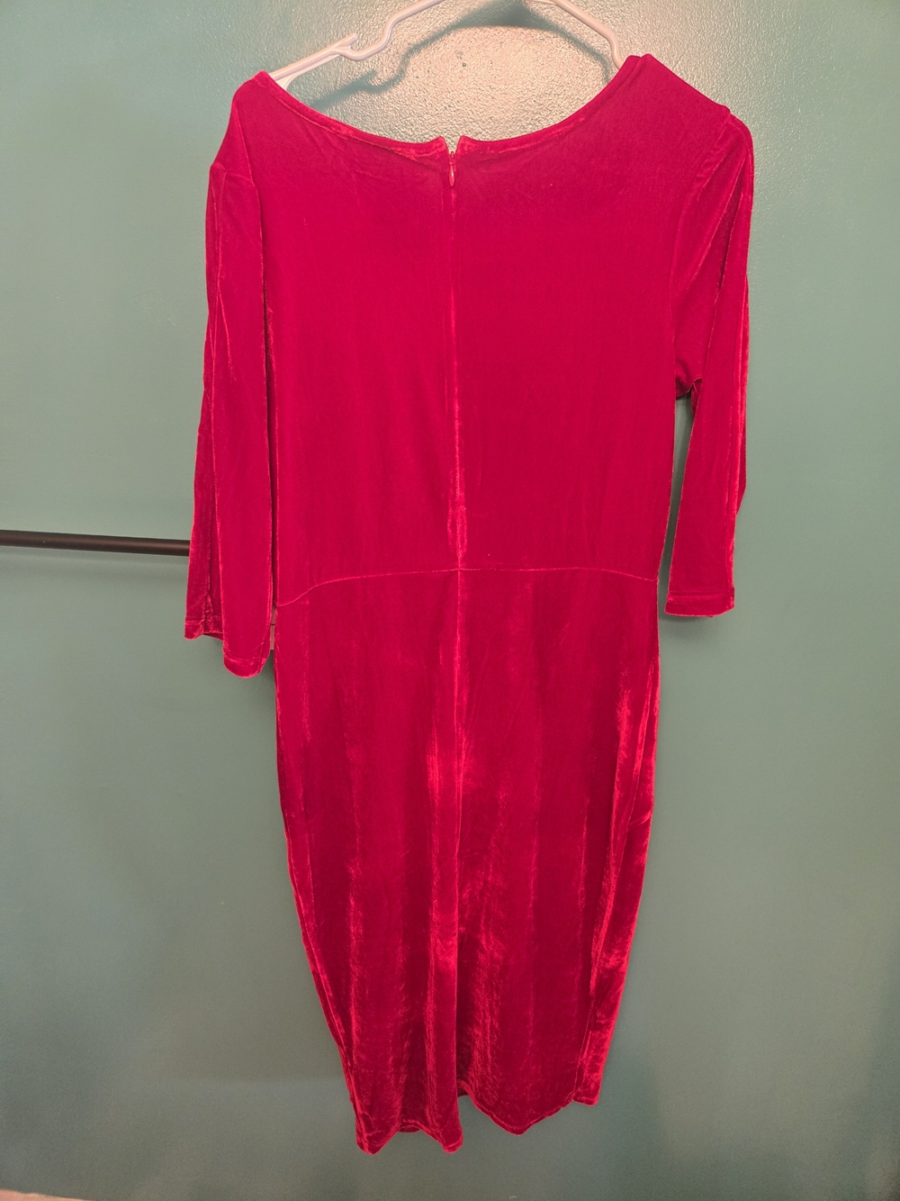 Unique Vintage Vibrant Pink Velvet Midi Dress - Picture 5 of 5